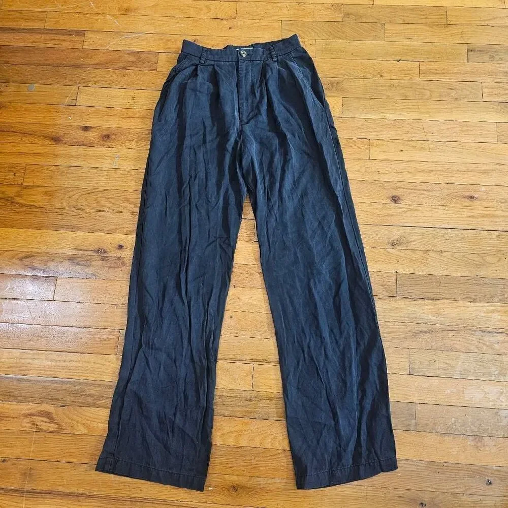 Reformation Black Wide Leg Pleated Trousers